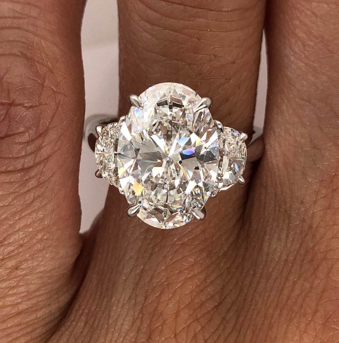 Wedding Ring Round Diamond With Half Moon Side Stones Three Stone