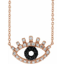 Load image into Gallery viewer, 14K Rose 1/8 CTW Black and White Diamond Evil Eye 18" Necklace