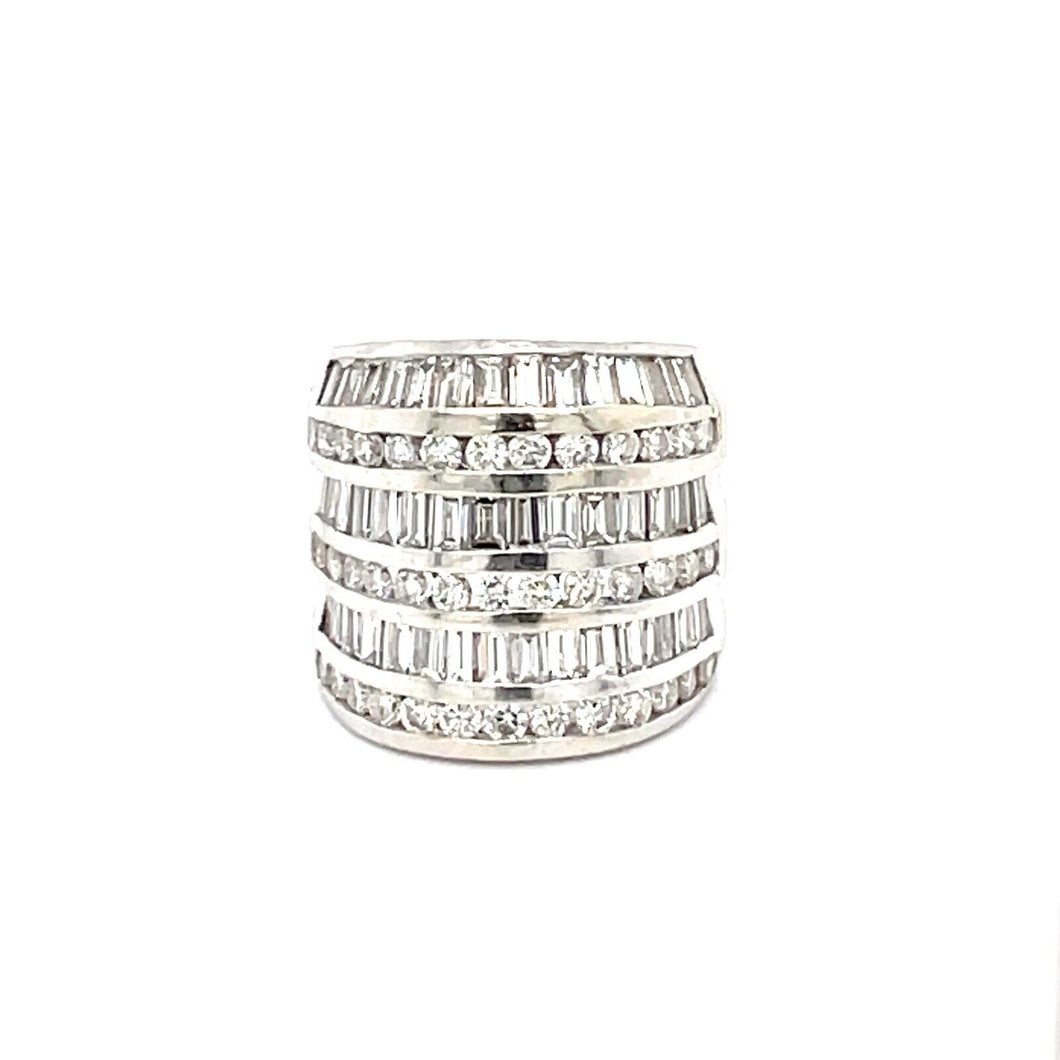 14K White Gold Ring With Round Diamonds & Baguettes, 3.61TW