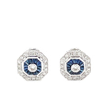 Load image into Gallery viewer, 18K White Gold Diamond Earring With A Blue Sapphire