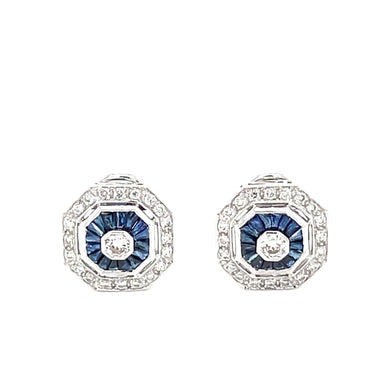 18K White Gold Diamond Earring With A Blue Sapphire