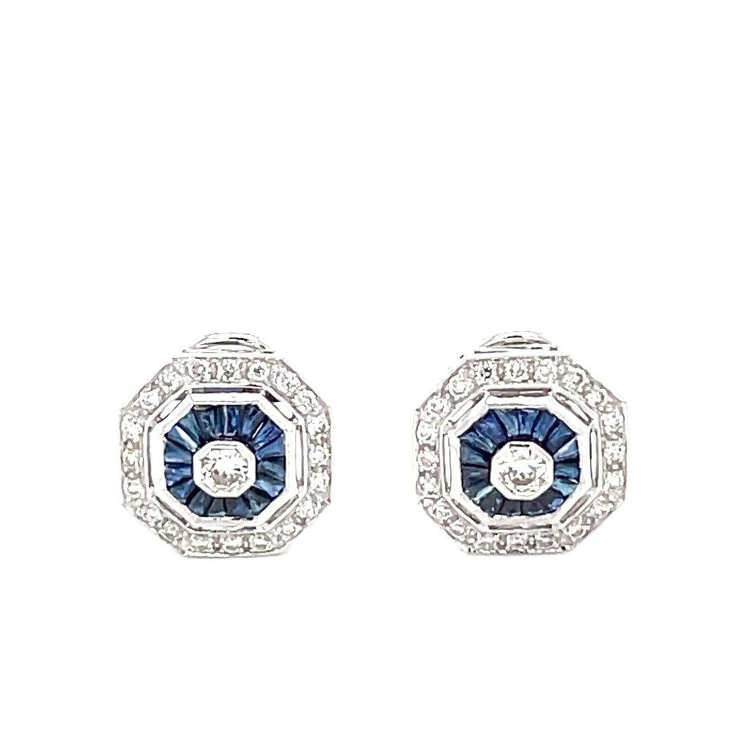 18K White Gold Diamond Earring With A Blue Sapphire