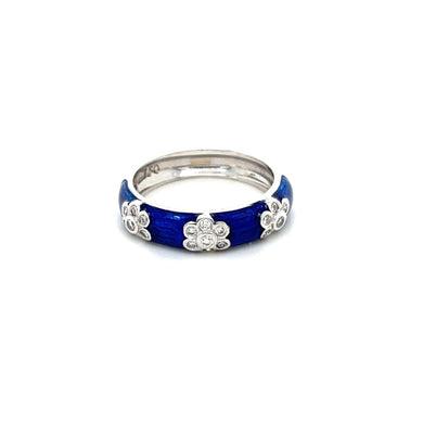 Hidalgo Enamel Ring in 18k White Gold with Diamonds