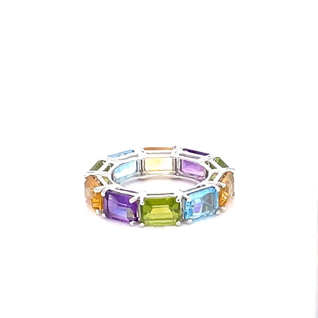 14K White Gold Band With Topaz, Citrine, Amethyst & Peridot