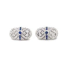 Load image into Gallery viewer, 18K White Gold Diamond Earrings With Pave Diamonds &amp; Sapphires