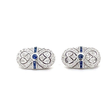 18K White Gold Diamond Earrings With Pave Diamonds & Sapphires