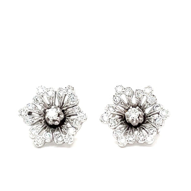 14K White Gold Diamond Flower Earring