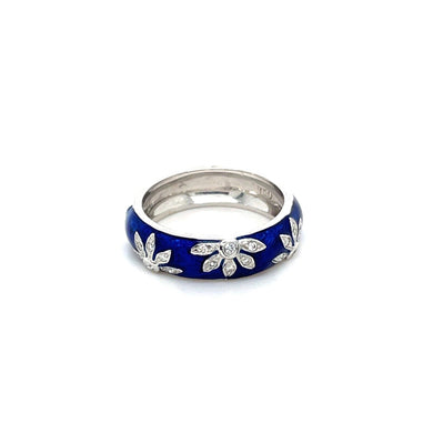 Hidalgo Enamel 18k White Gold Ring With 18 Diamonds