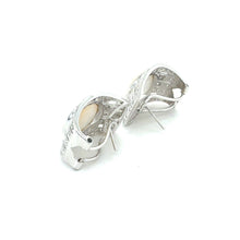 Load image into Gallery viewer, 14k White Gold Mabe Pearl Earrings with Pave Diamond Detailing