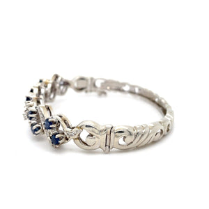 Vintage-Inspired 12 Blue Sapphire Gemstone Bangle Bracelet in 14K White Gold