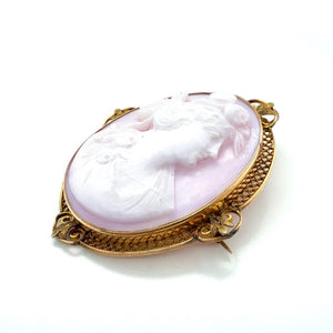 10k Yellow Gold Filigree Cameo Brooch