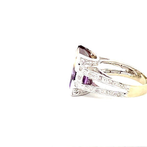 14K White Gold Diamond Ring With Ametrine