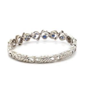 Vintage-Inspired 12 Blue Sapphire Gemstone Bangle Bracelet in 14K White Gold