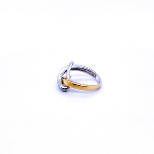 Vintage Abstract Design 18kt Two-Tone Ring with Diamonds