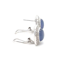 Load image into Gallery viewer, 14K White Gold Earrings With 48 Round Diamonds, 0.50 TW, &amp; Chalcedony Cabochon