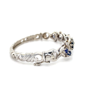 Vintage-Inspired 12 Blue Sapphire Gemstone Bangle Bracelet in 14K White Gold