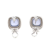 Load image into Gallery viewer, 14K White Gold Earrings With 48 Round Diamonds, 0.50 TW, &amp; Chalcedony Cabochon