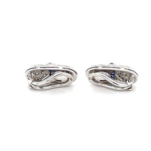 18K White Gold Diamond Earrings With Pave Diamonds & Sapphires