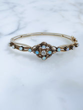 Load image into Gallery viewer, Vintage Opal Bangle, 12 Opals, 1 Diamond, 14k Yellow Gold
