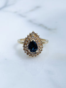 Vintage Cocktail Ring, 14k Yellow Gold, Sapphire, Diamond