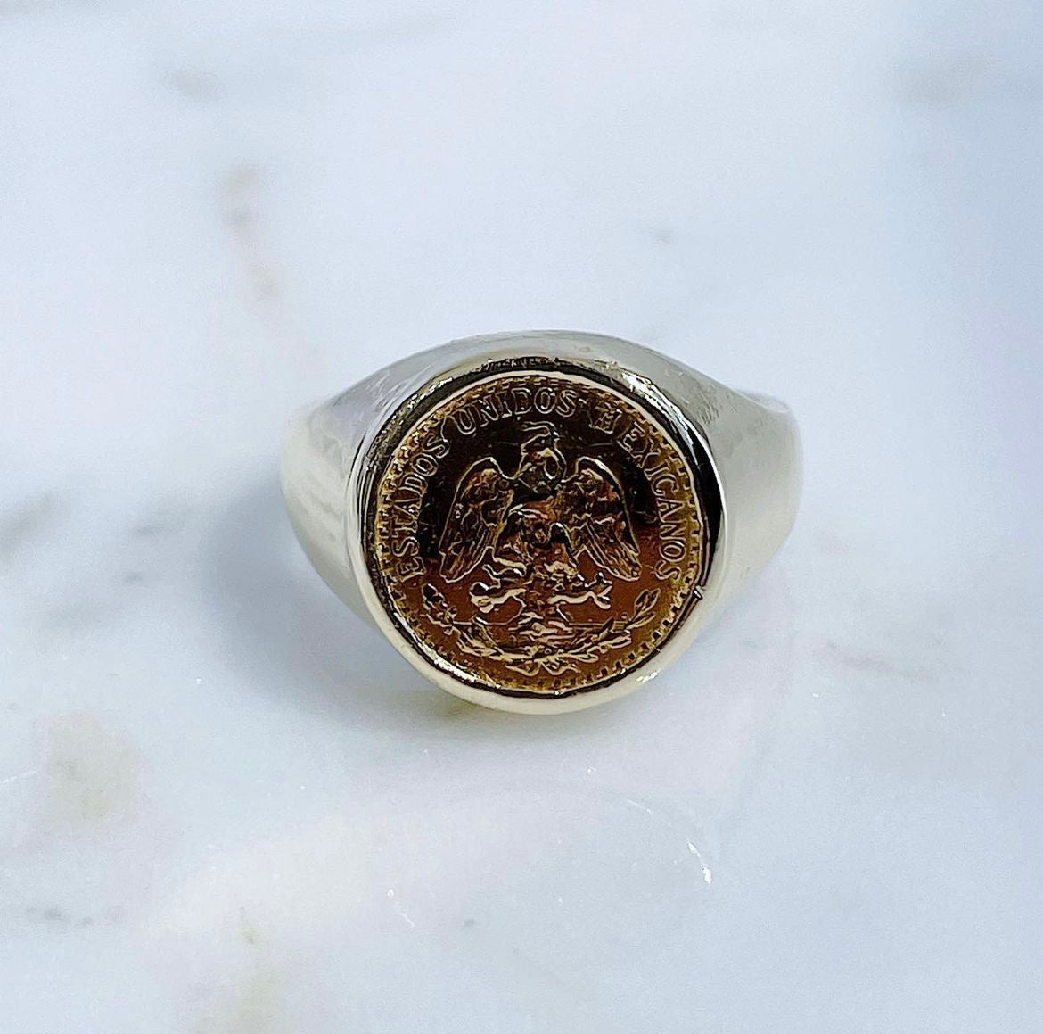 Vintage Coin Ring 14k Yellow Gold Wachler Diamonds