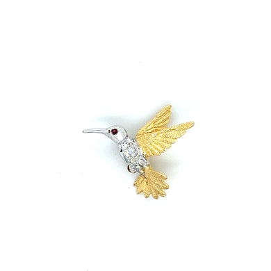 14k Hummingbird Pin with Diamonds & a Ruby