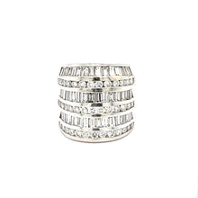 Load image into Gallery viewer, 14k White Gold Multi-Band Baguette and Round Cut Diamond Statement Ring