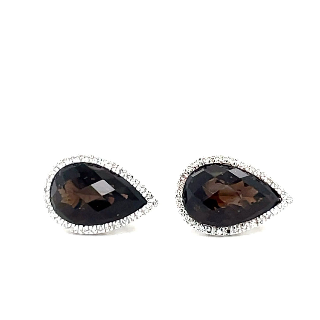 14k White Gold Smoky Quartz and Diamond Teardrop Earrings (.50TW)