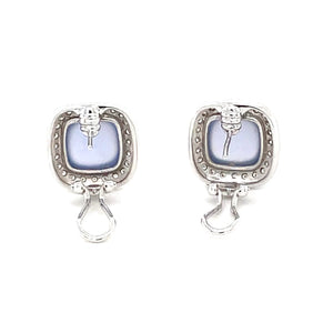 14k White Gold Chalcedony Cabochon and Diamond Earrings (.50TW)