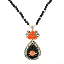 Load image into Gallery viewer, 14k Yellow Gold and Silver Necklace with Coral, Onyx and Diamonds