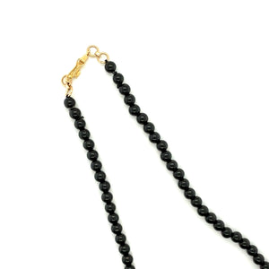 14k Yellow Gold and Silver Necklace with Coral, Onyx and Diamonds