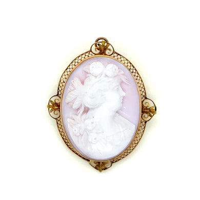 10k Yellow Gold Filigree Cameo Brooch