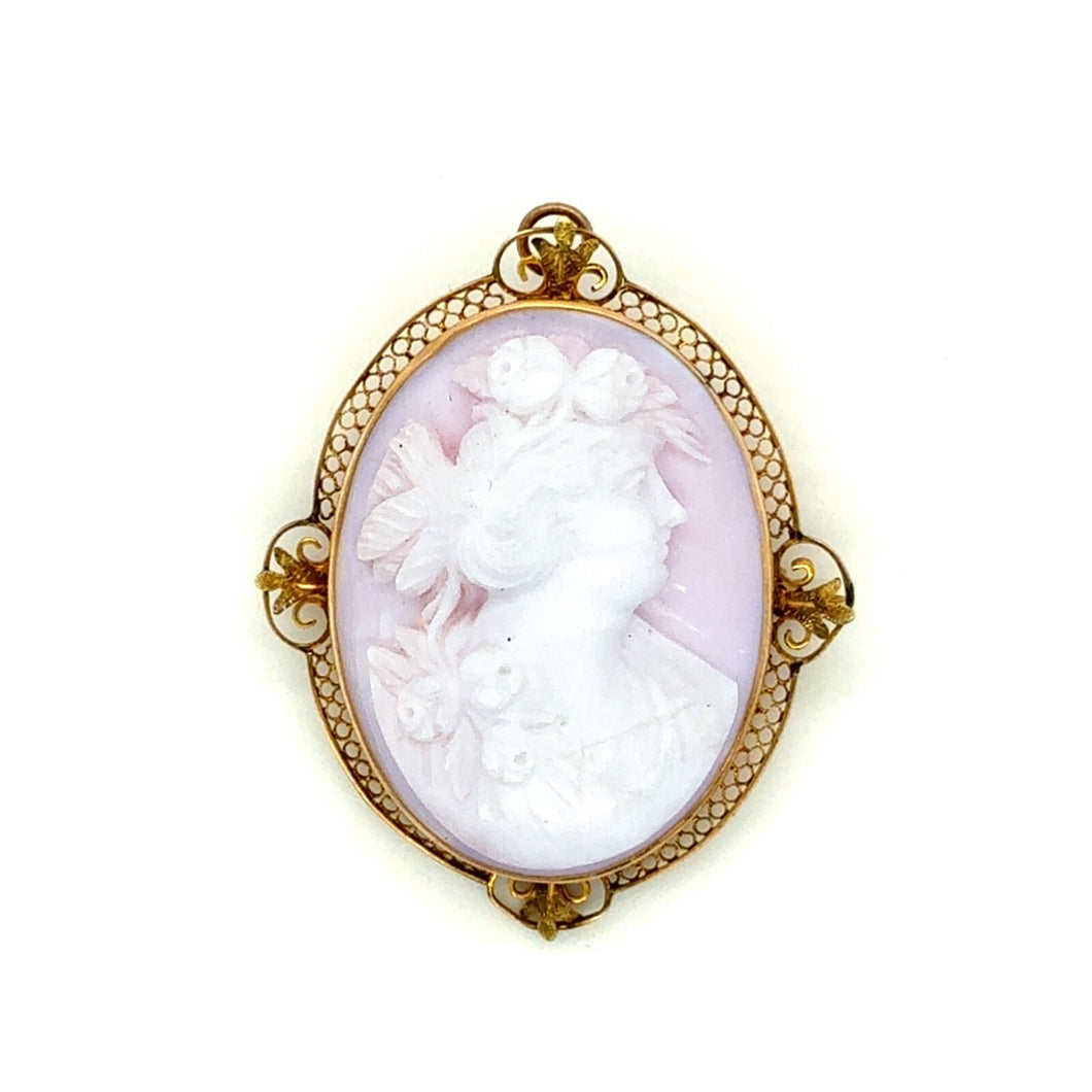 10k Yellow Gold Filigree Cameo Brooch