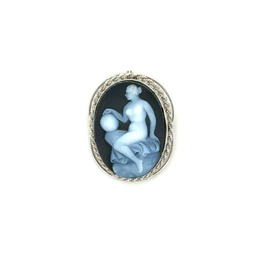 14k White Gold Onyx Cameo Pin