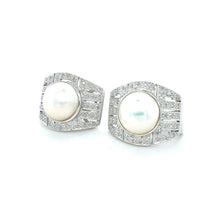 Load image into Gallery viewer, 14k White Gold Mabe Pearl Earrings with Pave Diamond Detailing