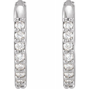 14K Gold 1/8 CTW Diamond Hinged 12.5 mm Hoop Earrings