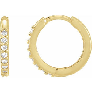 14K Gold 1/8 CTW Diamond Hinged 12.5 mm Hoop Earrings