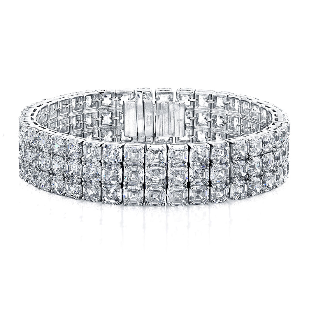 3 Row Asscher Cut Diamond Bracelet, Bracelet,  - [Wachler]