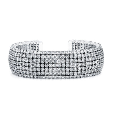 Round Brilliant Cut Diamond 7 Row Cuff, Bracelet,  - [Wachler]