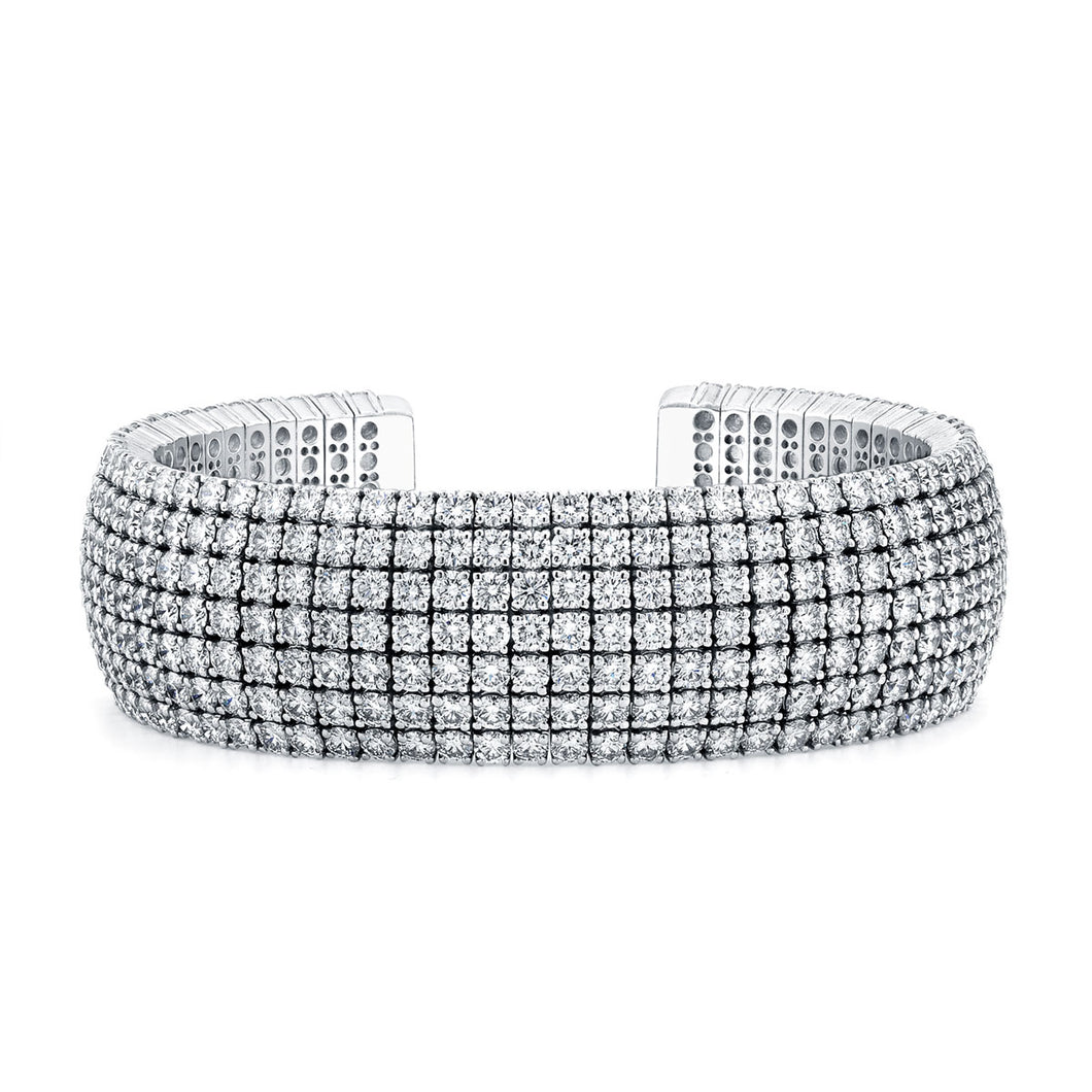 Round Brilliant Cut Diamond 7 Row Cuff, Bracelet,  - [Wachler]