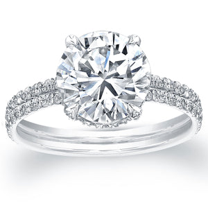 Round Solitaire Two Row Diamond Engagement Ring, Engagement Ring,  - [Wachler]