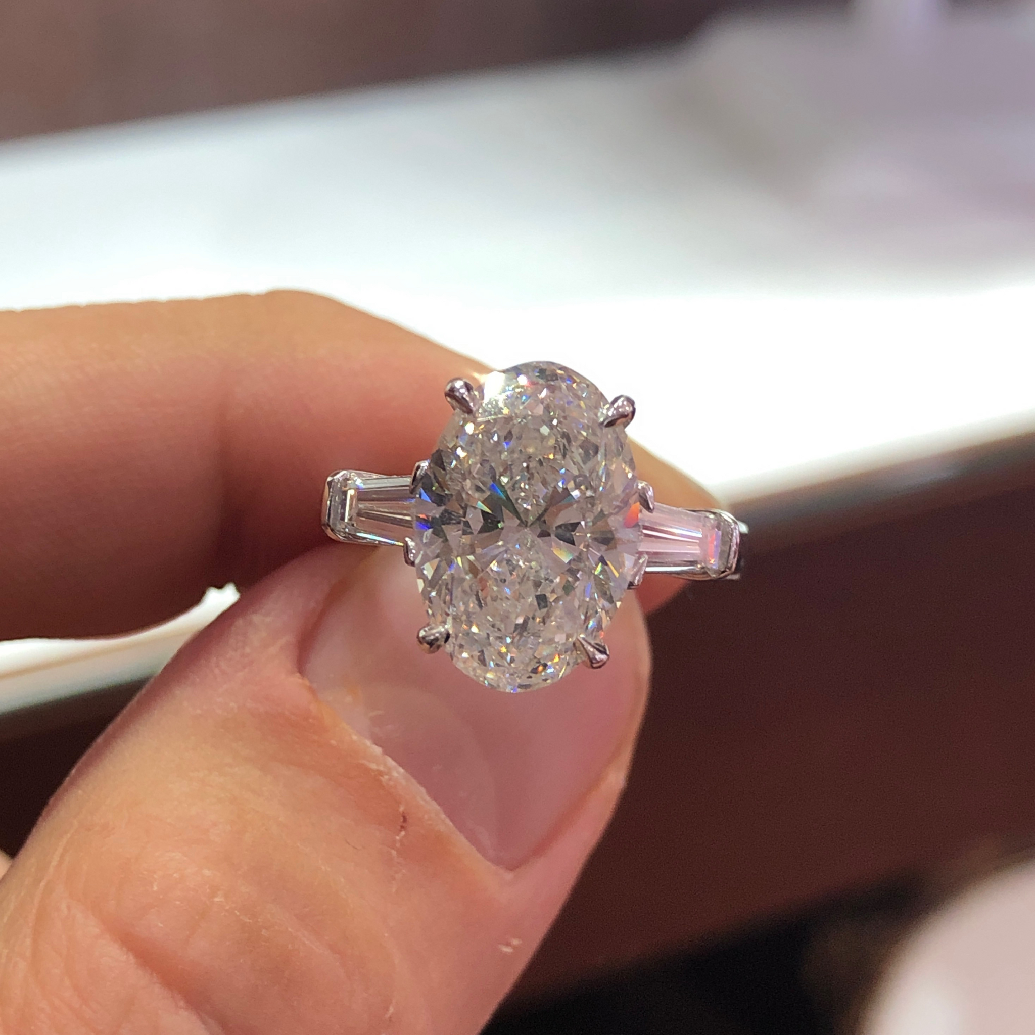 Oval Three Stone Tapered Baguettes Setting Wachler Diamonds