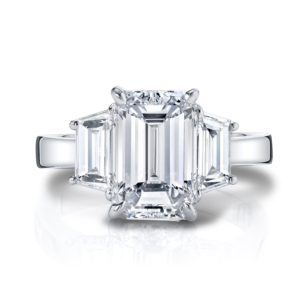 Emerald Cut with Step Trapezoid Cut Engagement Ring, Engagement Ring,  - [Wachler]