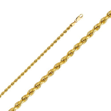 14k Gold 3mm Diamond Cut Rope Chain