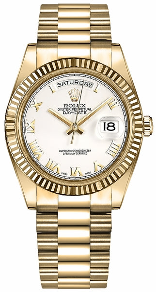 Day-Date 36 White Roman Numeral Dial Gold Watch 118238