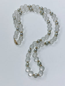 Pearl & Crystal 24" 14k Gold Necklace