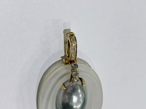 18k Crystal Black Mabe Pearl & Diamond Enhancer Pendant