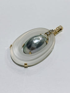 18k Crystal Black Mabe Pearl & Diamond Enhancer Pendant