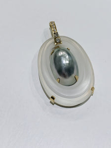 18k Crystal Black Mabe Pearl & Diamond Enhancer Pendant