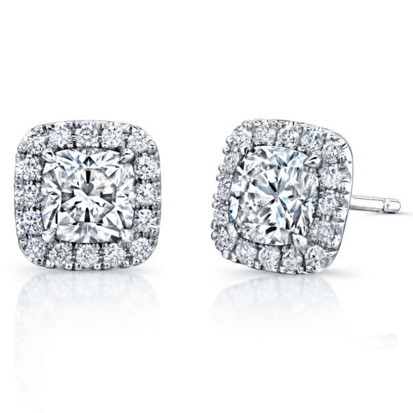 Cusion Cut Diamond Stud Earrings With Pave Accents, Earrings,  - [Wachler]